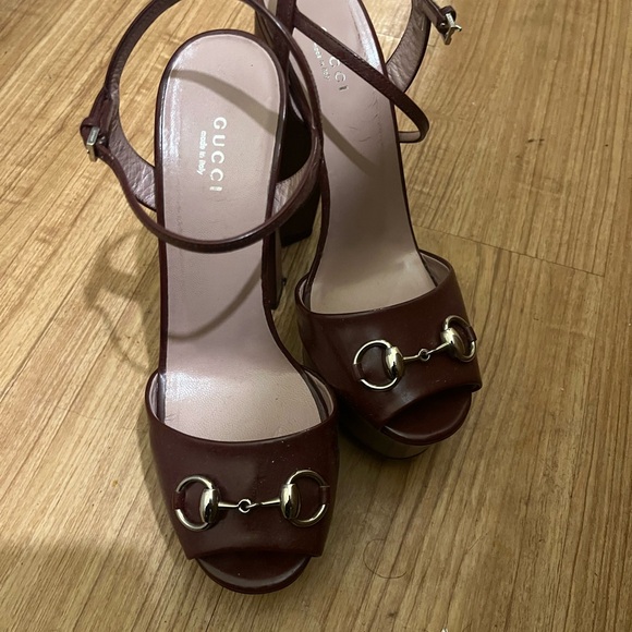 Gucci Horsebit Platform Burgundy Leather Sandals Size 39/9 - Picture 2 of 5